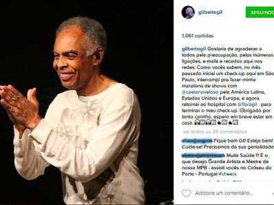 Gilberto Gil agradece preocupação dos fãs e diz que vai finalizar check-up